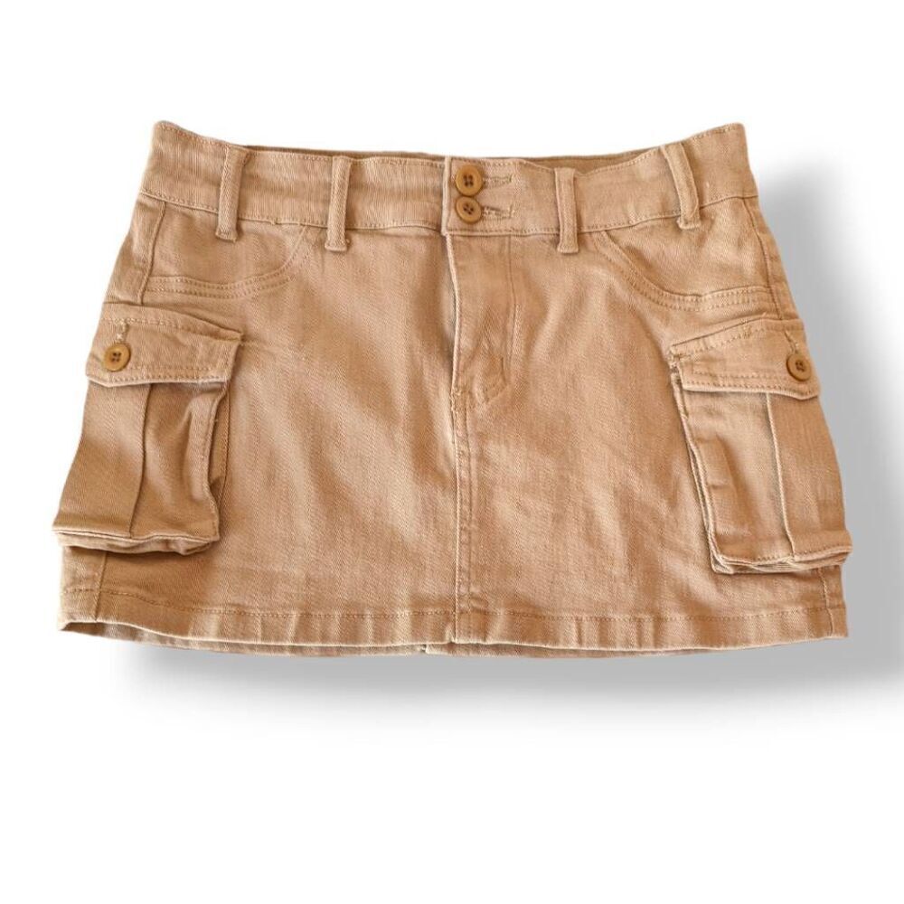 SHEIN Women's Icon Cargo-Style Flap Detail Denim Mini Skirt Khaki Large